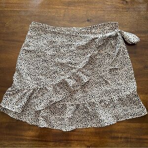 Just Quella Tan with Black Spots Tie Faux Wrap Skirt Womens Medium 8 10